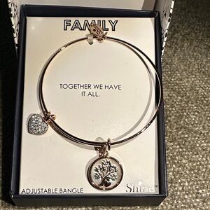 NWT Rose Gold Adjustable Bangle with Heart and Tree Charms
